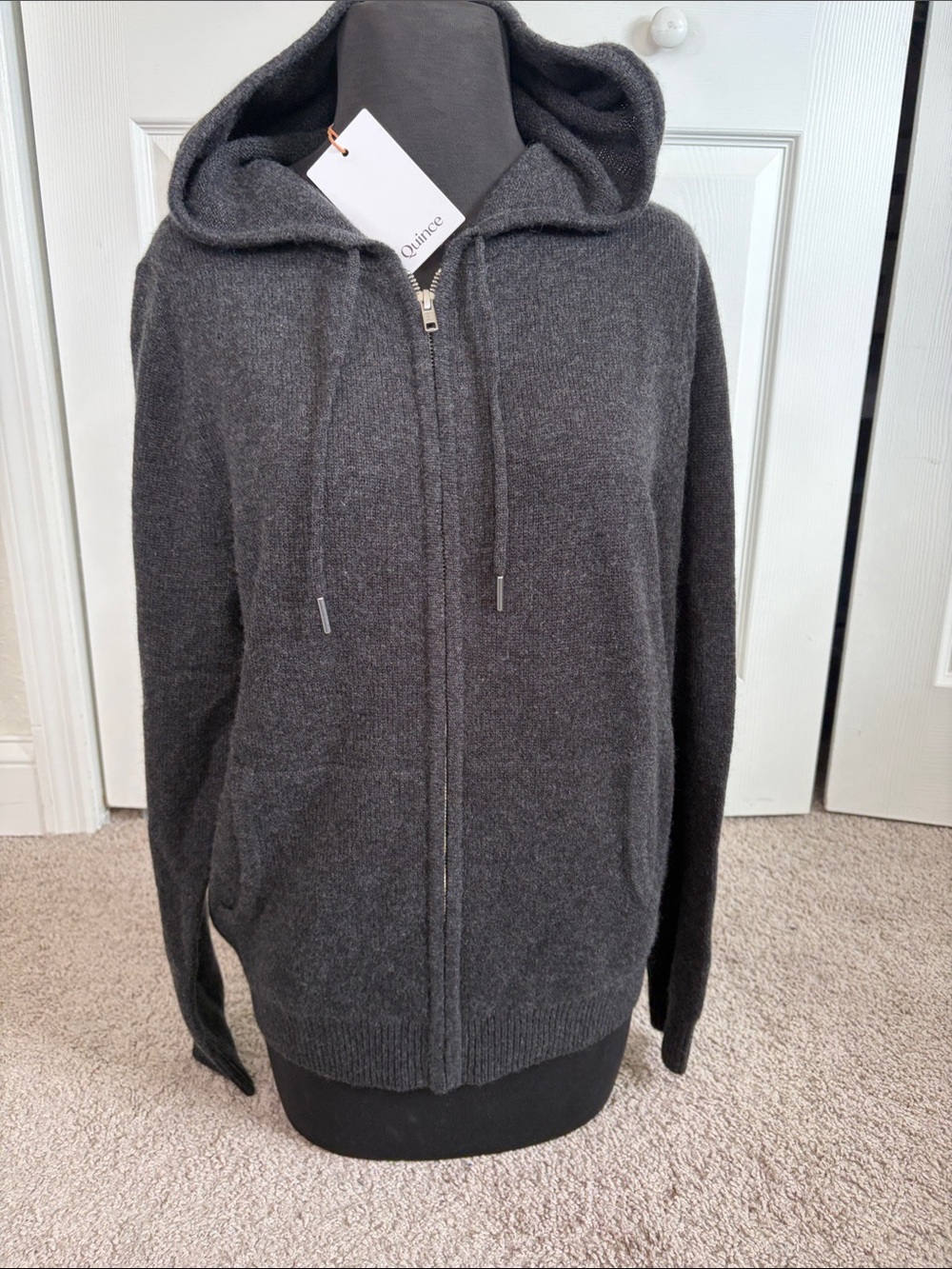 Quince Dark Gray Charcoal Full Zip Mongolian Cashmere Hoodie S NWT Minimalist